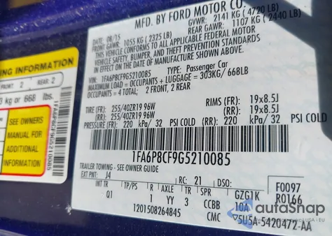 2016 Ford Mustang Gt from USA, damaged, VIN 1FA6P8CF9G5210085